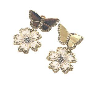 Sugar Fix Butterfly & Flower Gold-Tone Drop Earrings With Rhinestones And Enamel